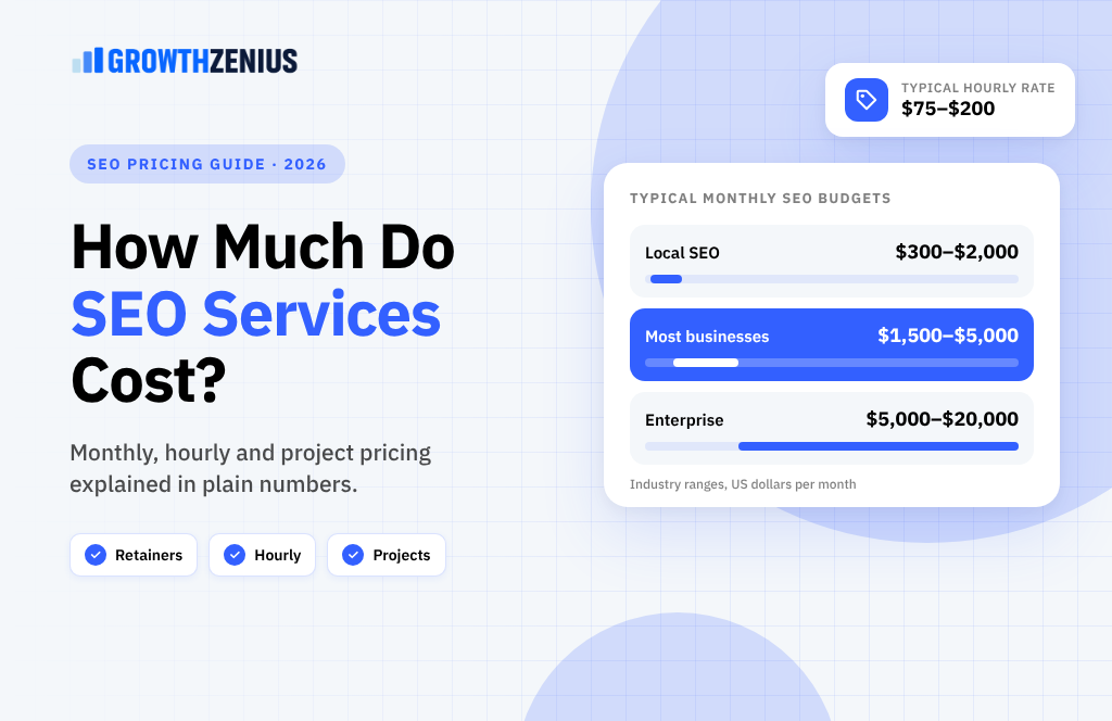 SEO services cost and pricing guide 2026 by Growth Zenius